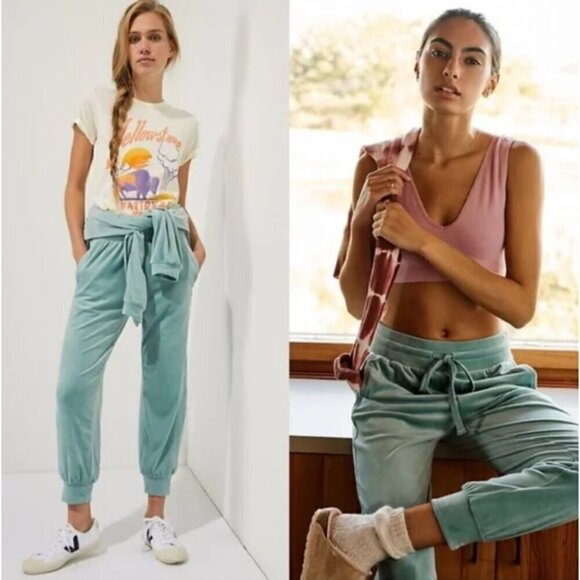 Anthropologie Saturday Sunday Merida Velvet Jogger Pants Size L Mint Green - Picture 7 of 11